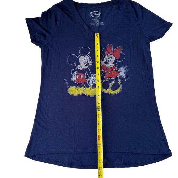 Disney Womens Large Blue Short Sleeve Mickey Minnie Mouse Graphic V Neck Tee - Picture 6 of 8